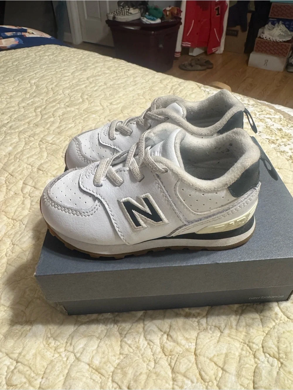 New Balance Kids White & Gray Lace-Up Sneaker